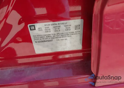 2016 Chevrolet Sonic Lt Auto z USA, uszkodzony, nr VIN 1G1JC6SH9G4152937